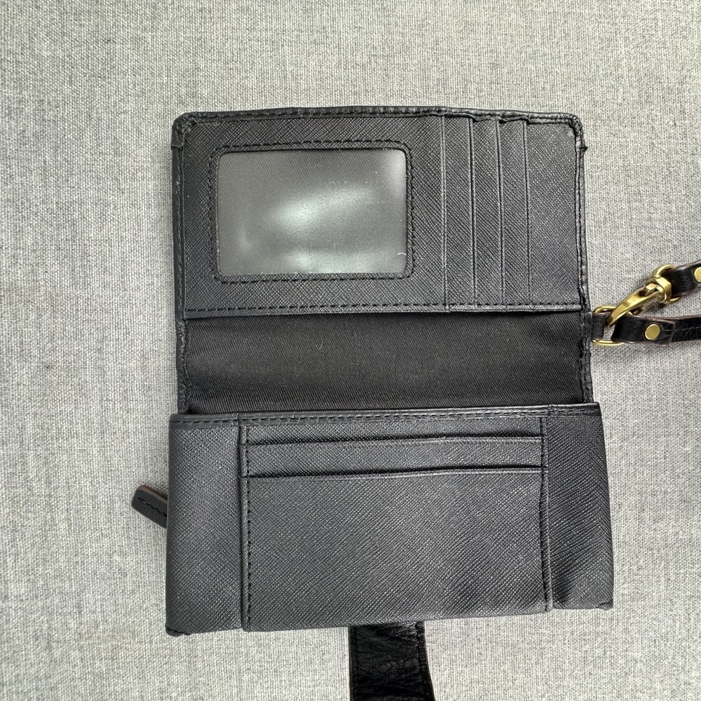 Fossil Wallet Womens Black Leather Wristlet Clutch Card Holder Zip Pocket Bag - Picture 6 of 10